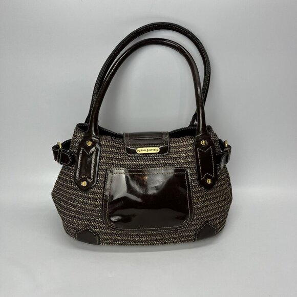 Eric Javits Handbag‎ Double Handle Purse Brown Gold Metallic Woven Straw - Picture 1 of 16
